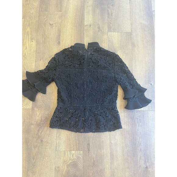 Rachel Zoe Womens Lace 3/4 Sleeve Size 2 Back Zip Blouse Black - Picture 4 of 11